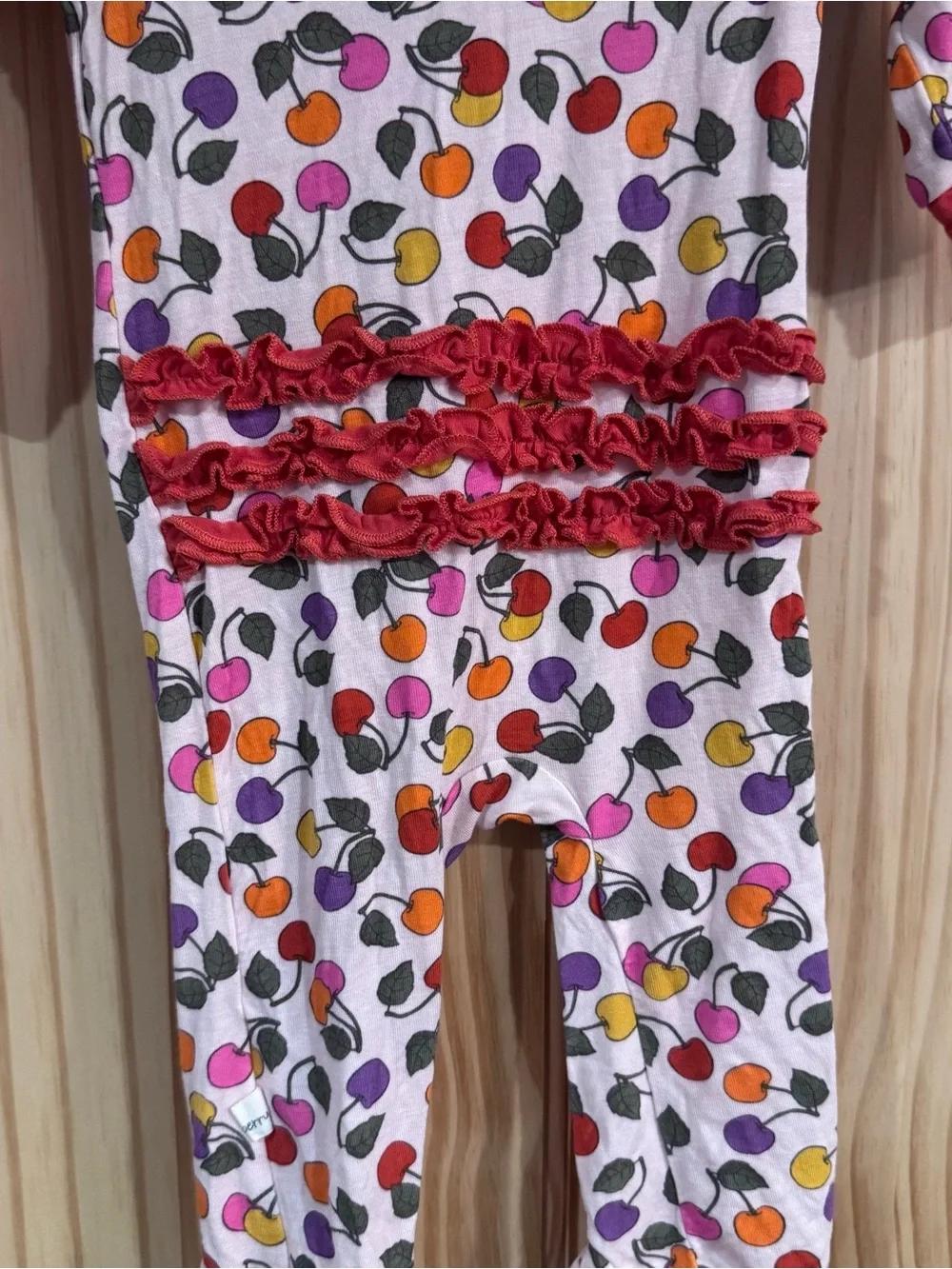Milkberry Bamboo Fruit Cherry-Print Footed Pajama One-Piece Ruffle 0-3 months